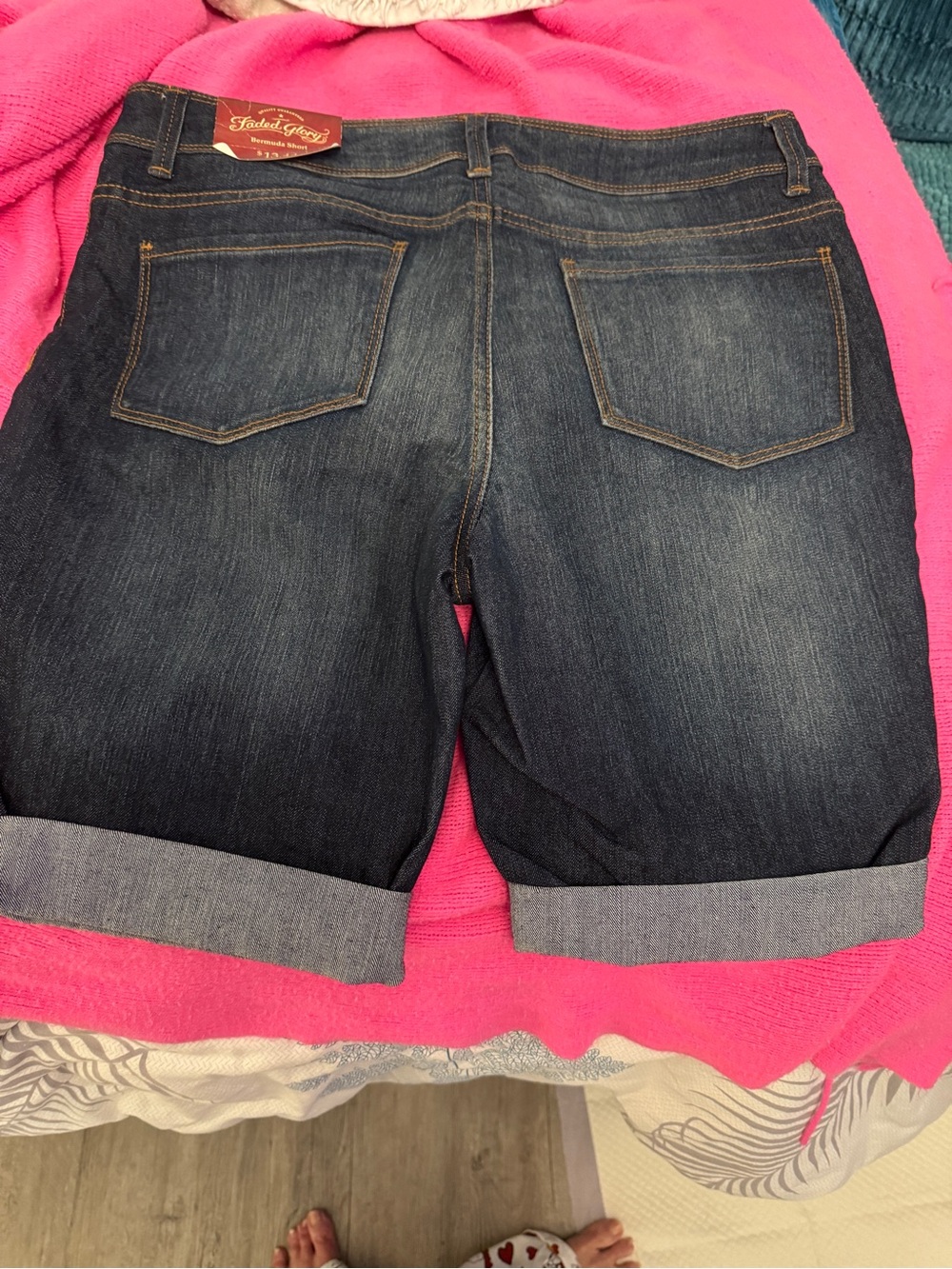 Faded Glory Dark Blue  Bermuda Denim Shorts with Contrast Stitching